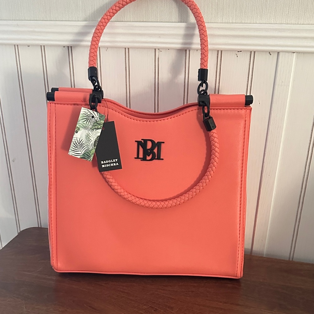 Badgley Mischka Coral Tote with Braided Handles